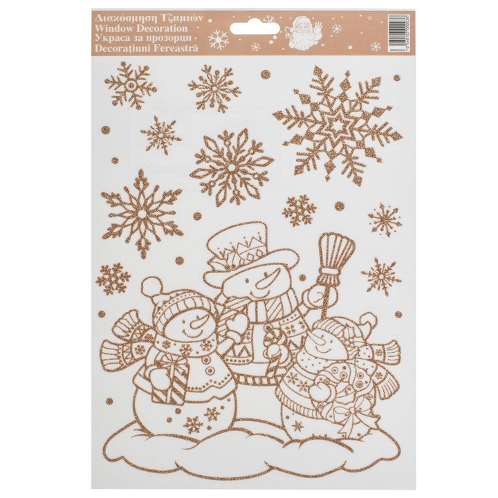 Shopiens® Karácsonyi matrica ablakdísz 20x30cm Hóember és ajándékok