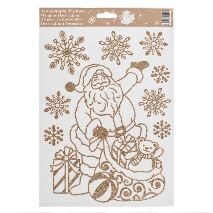 Karácsonyi Matrica Ablak Dísz 20x30cm Mikulás és Hópelyhek Shopiens®