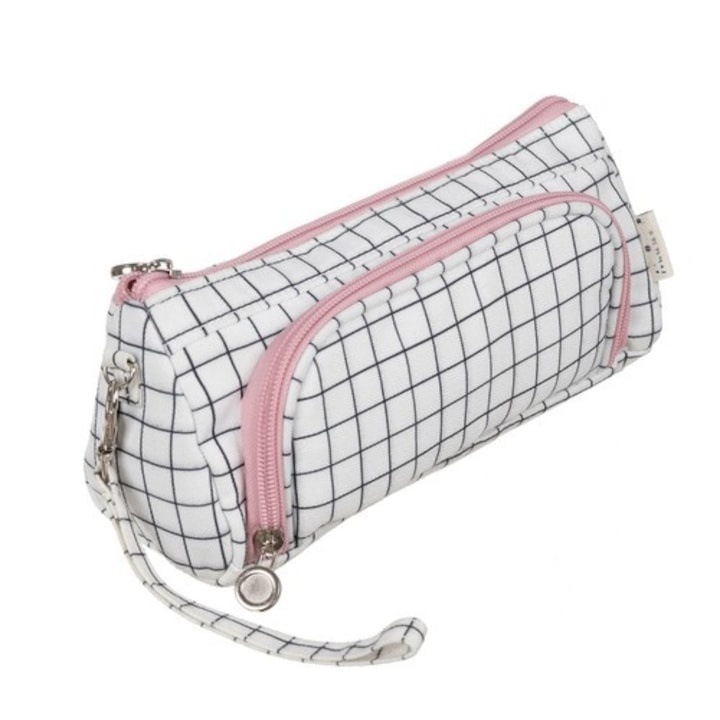 Penar Dodaco elegant, alb cu fermoar roz, 1 compartiment incapator, 22x6x11cm