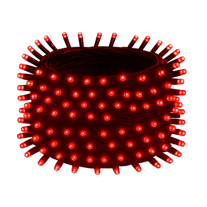 IdealTI® Коледна инсталация, 50M LED лента, 240 светодиода, черен проводник, големи светодиоди, 220V, 8 светлинни игри, червена светлина