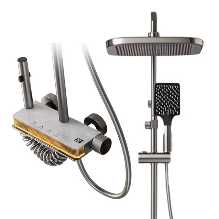 Set de dus cu efect de marmura, banda LED si display de temperatura, MTZ5