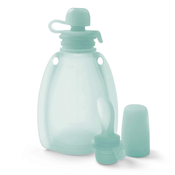 Újrafelhasználható szilikon élelmiszerzsák készlet, 120ml, szivárgásmentes, zöld, 19x8.8x3.8cm