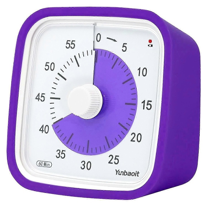 Timer vizual 60 minute, fara sunet, dimensiuni 9.3x9.3x5.3cm, culoare mov