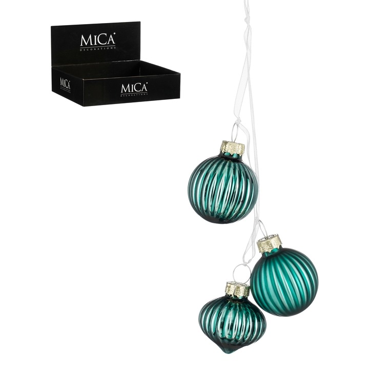Set de 6 pachete a cate 3 globuri din sticla turcoaz, diametru 3,5cm, Edelman