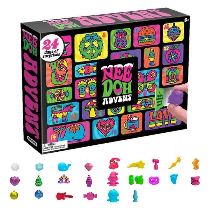 Calendar Advent 2025 pentru copii, set 24 jucarii mini, culori vibrante, 3+ ani