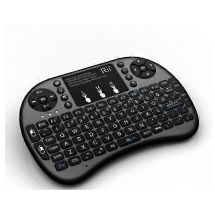 Tastatura wireless 2.4GHz cu touchpad, mini QWERTY, neagra/alba, 15x10x2cm, set complet
