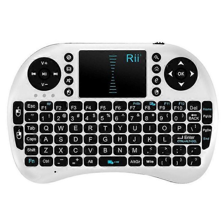 Tastatura wireless 2.4GHz cu touchpad, mini QWERTY, neagra/alba, 15x10x2cm, set complet