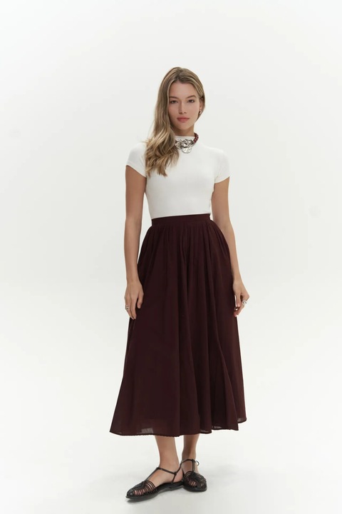 Fusta HiCCUP, fusta plisata, rosu burgund, textil