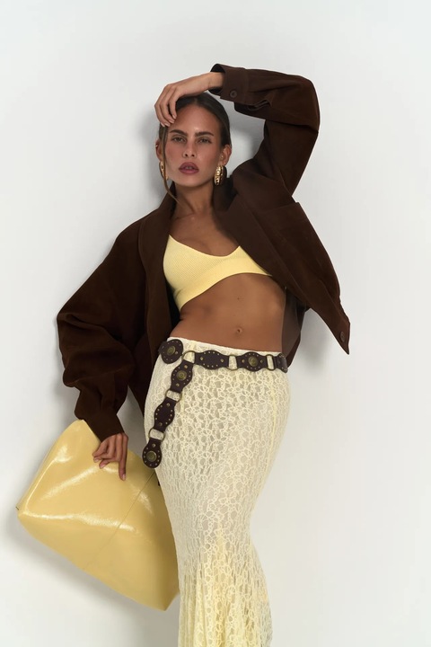 Fusta HiCCUP, Veylia Maxi Lace Skirt, galben chihlimbar, dantela