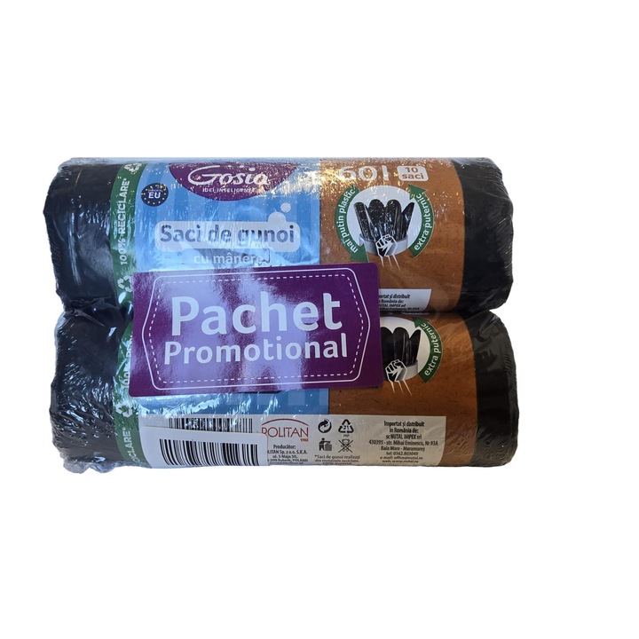 Set Saci menajeri cu manere Gosia, 60L, rezistenti, 2x10 saci/rola