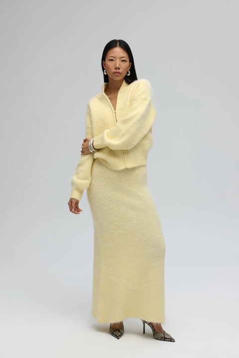 Fusta HiCCUP, Fusta maxi tricotata, Galben chihlimbar, tricot, S-M INTL