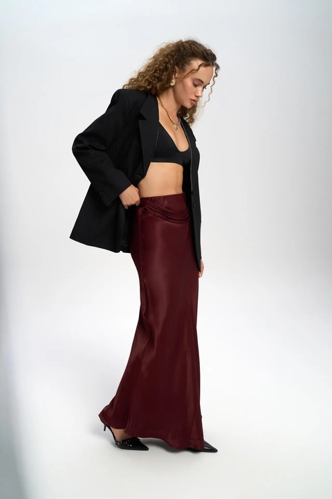 Fusta, HiCCUP, MAI STUDIOS Muirnas Belt Detailed Maxi, rosu burgundy, satin