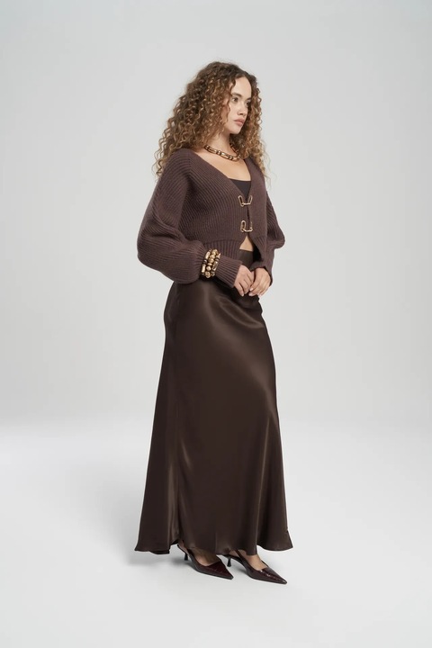 Fusta HiCCUP, Muirnas Belt Datailed Maxi, maro cafea, satin