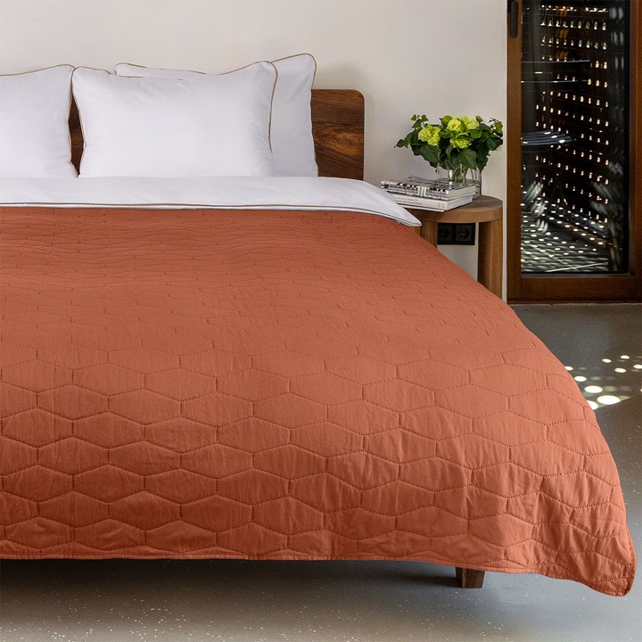 Cuvertura de Pat Dilios Rainbow, 160x220cm, teracota/gălbenuș pastelat