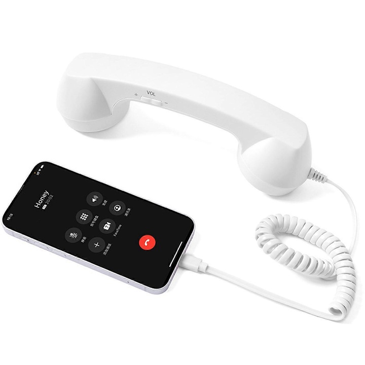 Receptor telefon vintage cu fir, alb, 1mx3.8cm, Type-C