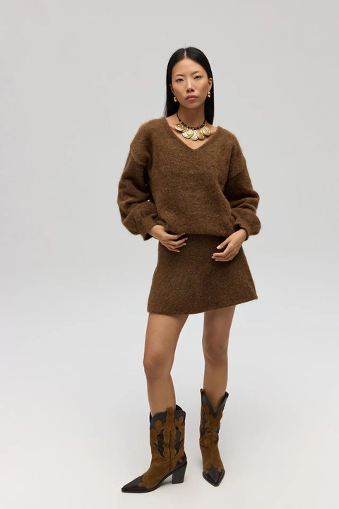 Fusta HiCCUP, Nordis Knitwear, mini, tricot, maro moca