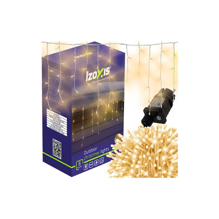 Instalatie turturi, Izoxis, 300 LED-uri alb cald, 15m, 8 programe, IP44