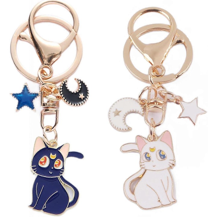 Set brelocuri Sailor Moon, 2 stiluri, design pisica norocoasa, multicolor