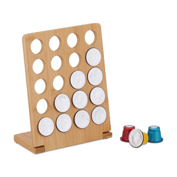 Suport capsule Nespresso B2X, pentru 20 capsule, bambus natural, 32.5x19x2cm