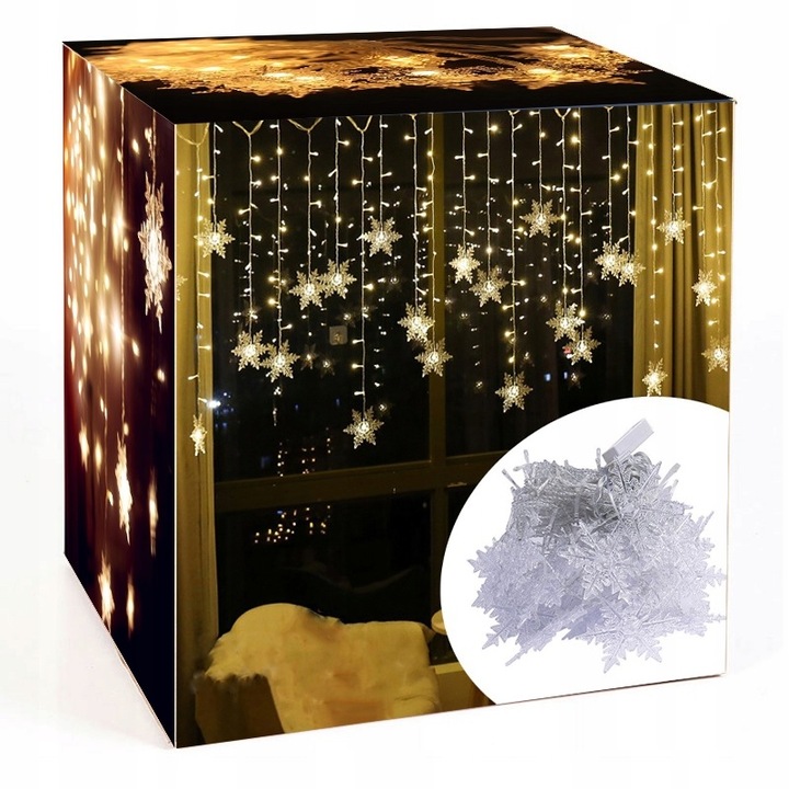 Luminite de Craciun pentru brad, Azaris, 3, 5 m, 96 LED-uri, Fulgi de zapada, Alb cald, Impermeabile IP44, 8 moduri, Pentru utilizare in interior si exterior, Set de 1, Material PC, Nou Original, Ghirlanda Decoratiune de