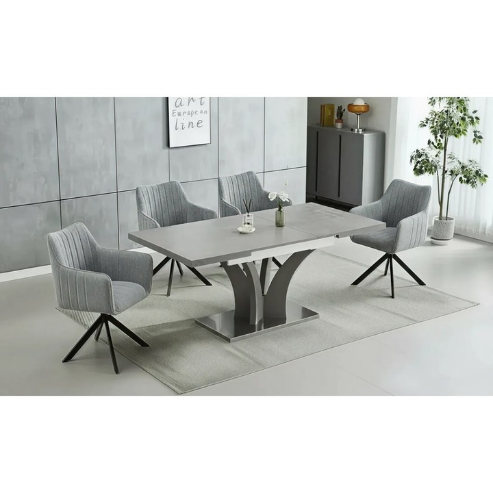 Set Masa Living Extensibila KJT385 Gri cu 4 Scaune KJC385 Gri