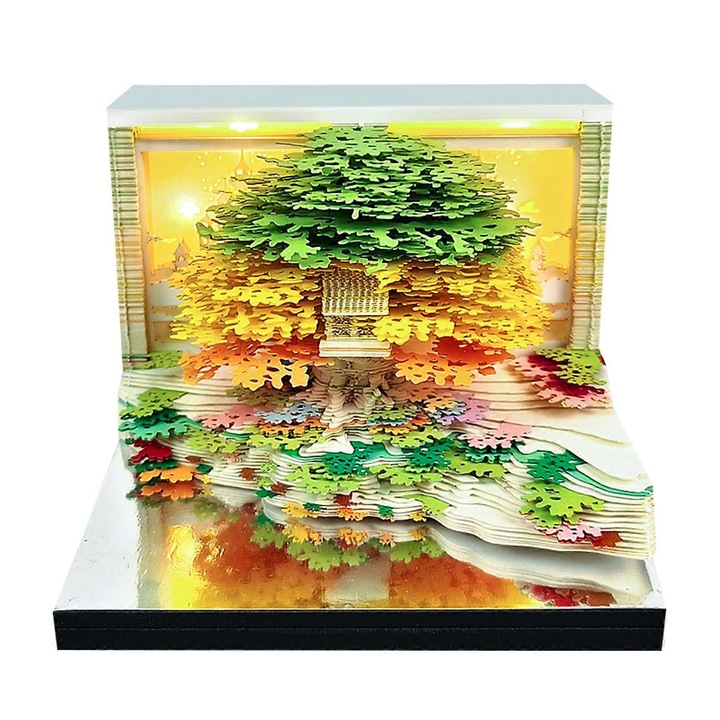 Calendar birou 3D, tema natura, verde, 8.5x8.5x6.8cm