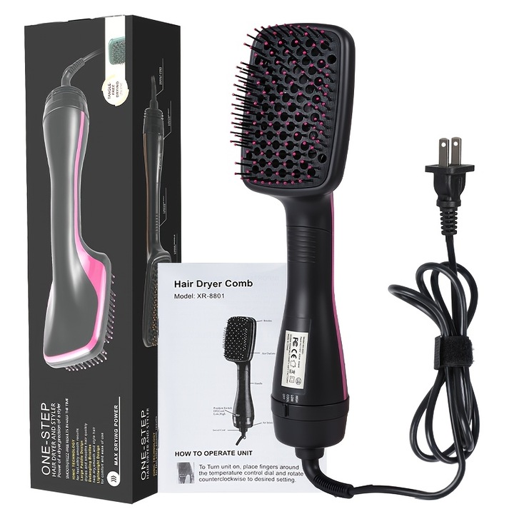 Perie de par electrica, 3 viteze, control temperatura, neagra, nylon, ABS