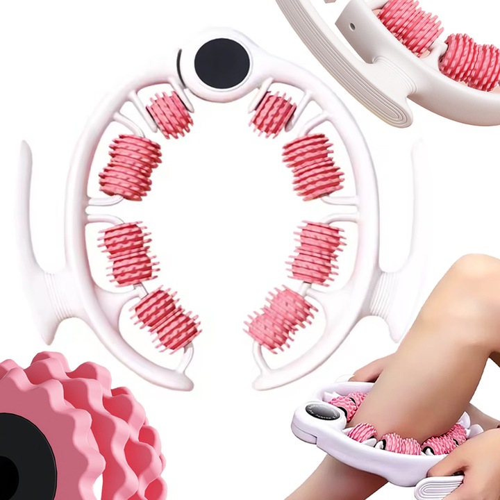 Aparat masaj manual, Pixel, alb-roz, 26 cm, anti-celulitic, relaxant