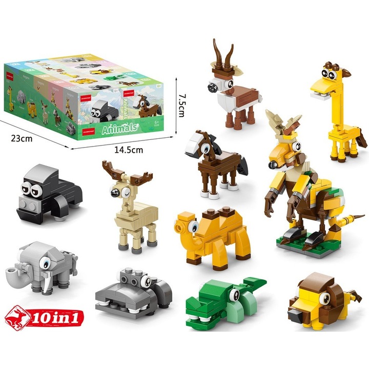 Set constructie cu micro caramizi, 10 in 1, 10 bucati, multicolor