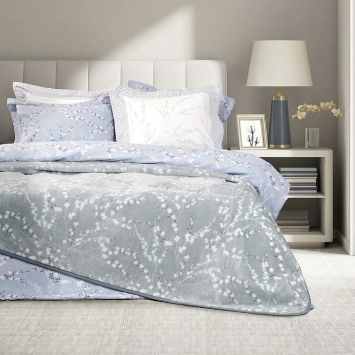 Patura Velour Nima Inverno, 100% poliester, 160x220cm si 220x240cm, gri, set