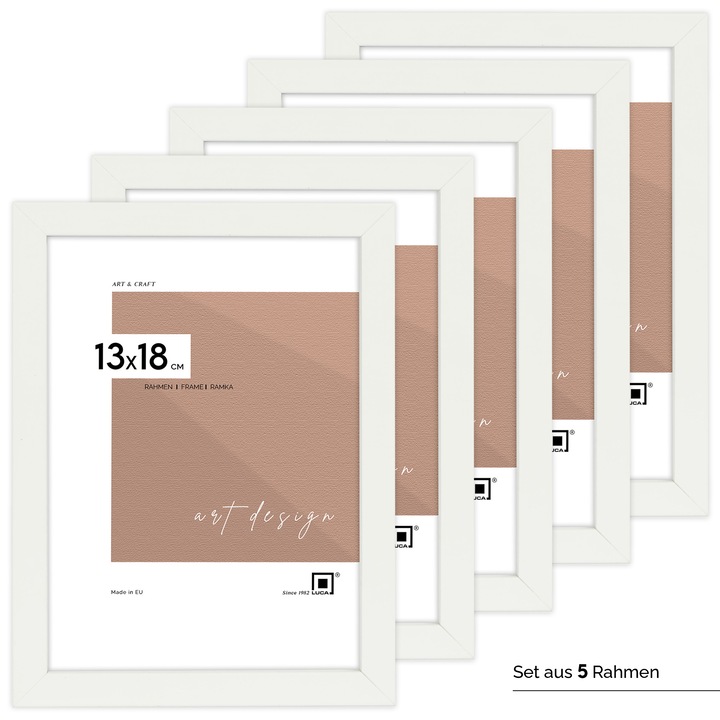 Set 5 rame foto LUCA, 13x18 cm, alb, MDF, plexi 2 mm