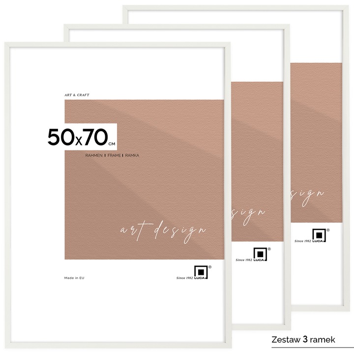 Set 3 rame foto LUCA, 50x70cm, alb, MDF, plexi 2mm, HDF 3mm