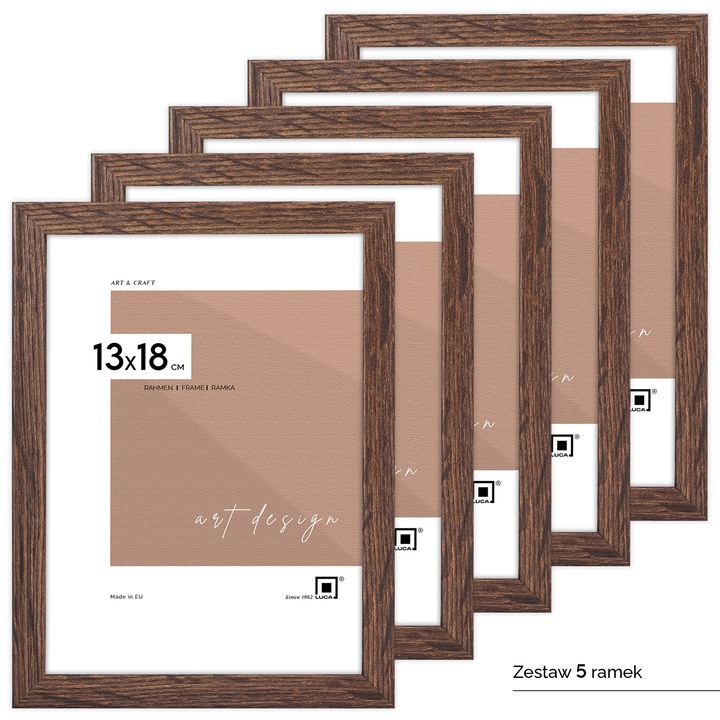 5 db-os képkeret szett, 13x18cm, barna színű, MDF, plexi, LUCA
