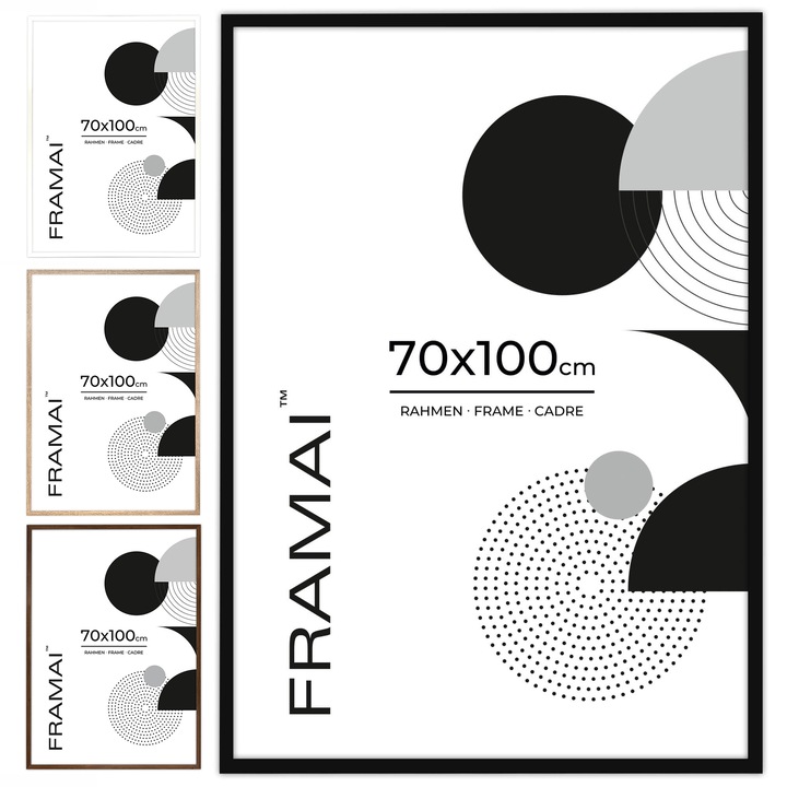 Rama foto clasica Framai 70x100 cm, neagra, montare usoara, profil mat