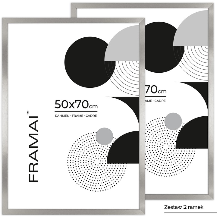 Set 2 rame foto clasice Framai, 50x70cm, argintii, MDF