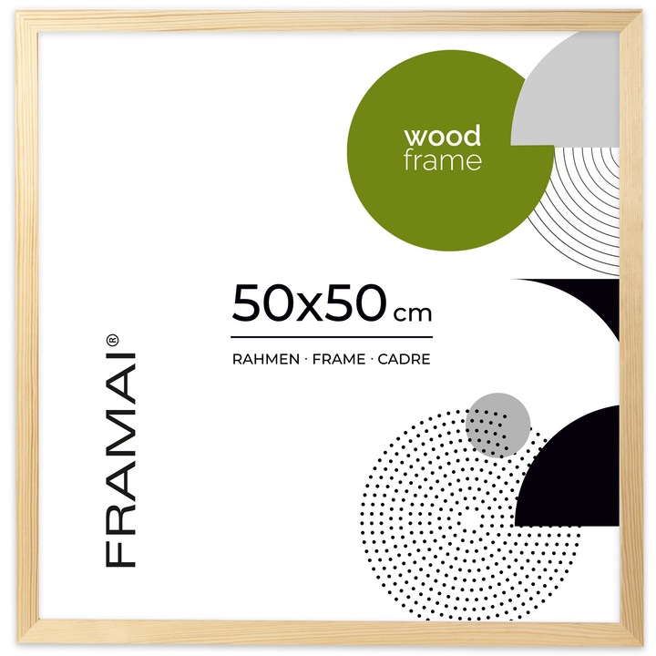 Rama foto RAW 50x50 cm, Framai, lemn natural, expunere verticala sau orizontala, sticla Plexi