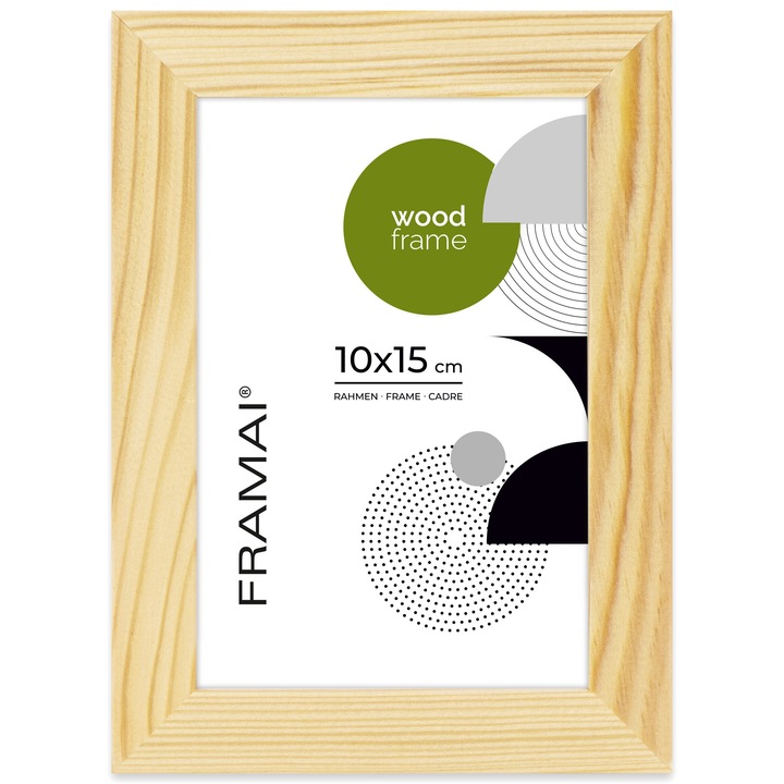 Rama foto 10x15 cm din lemn natural, plexi, suport de birou, verticala/horizontala rama dreptunghiulara Framai