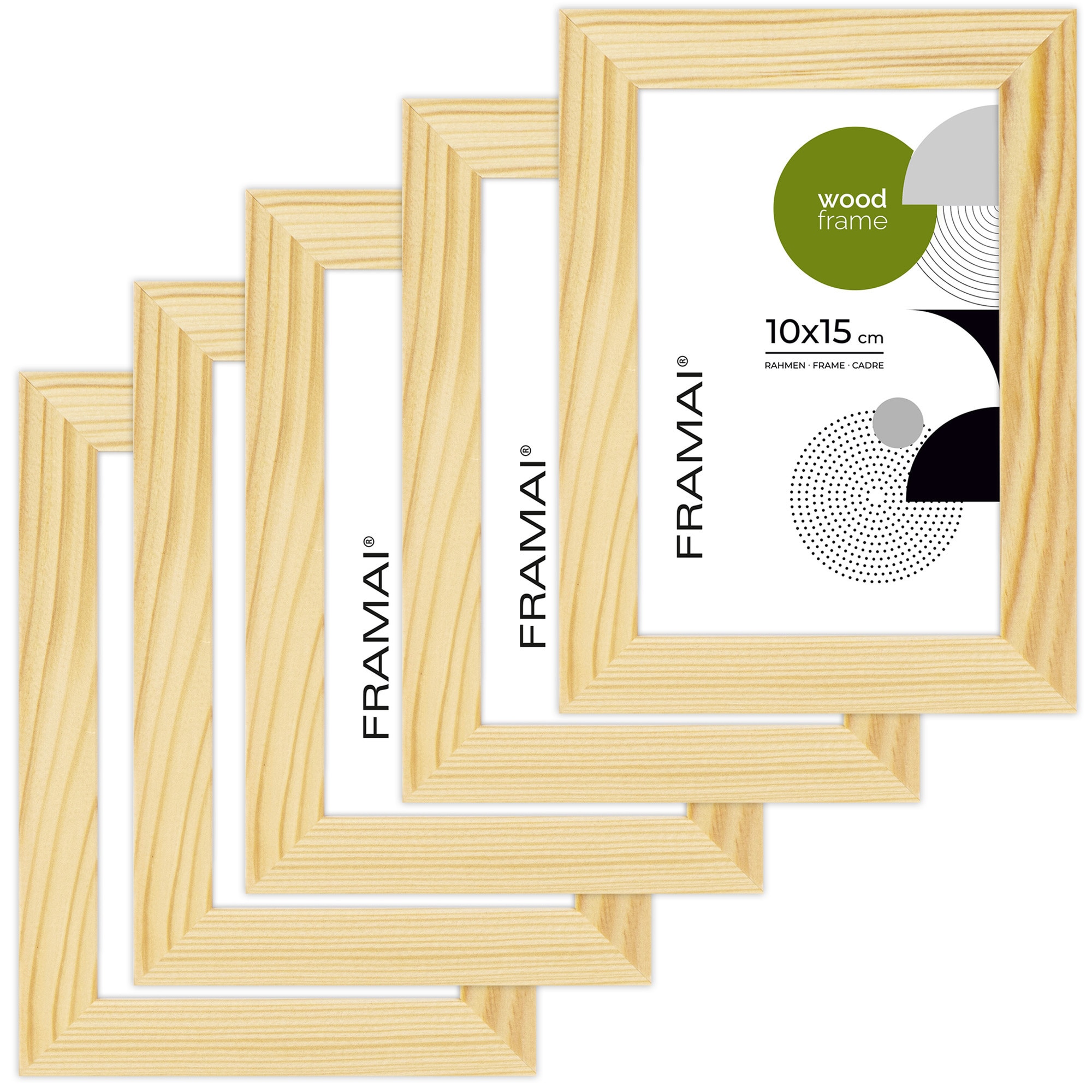 Set rame foto din lemn natural, Framai, 5 buc, 10x15 cm, plexi, metalic ...