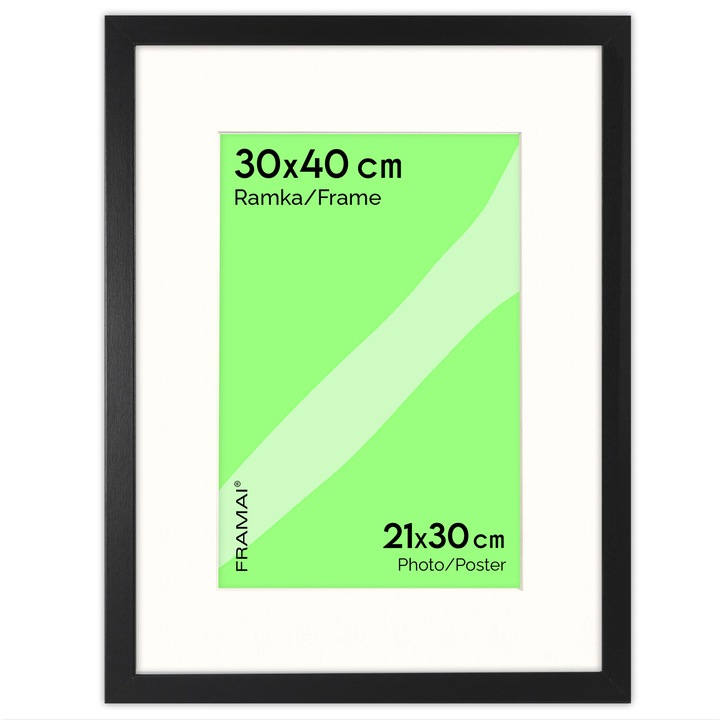 Rama foto clasica Framai 30x40 cm, neagra mata, montare usoara, din MDF