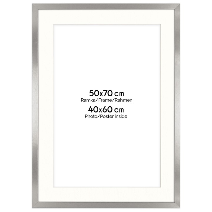 Rama foto clasica Framai, 50x70 cm cu passe-partout 40x60 cm, argintie