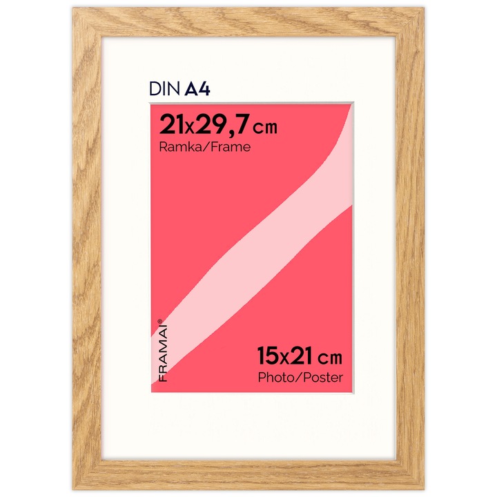 Rama foto clasica Framai 21x30 cm, cu passe partout 15x21 cm, neagra, din MDF