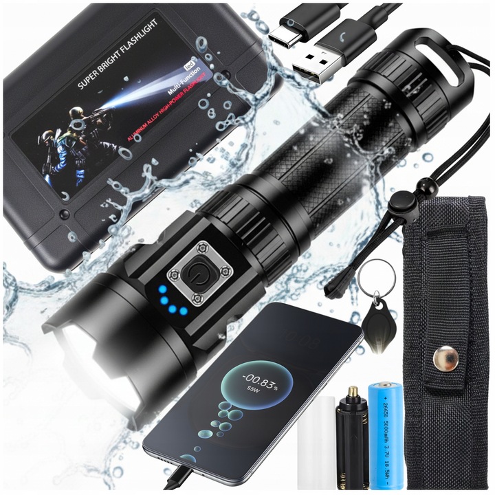 LED фенер 20000 лумена, LOFTEK, 500м обхват, 5000mAh, водоустойчив, пълен комплект