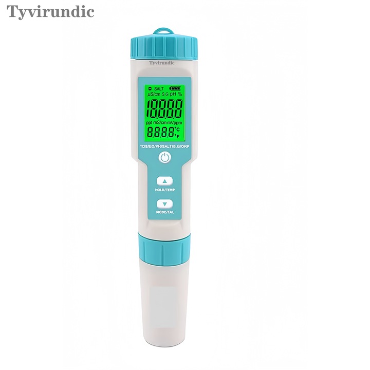 Tyvirundic 7 az 1-ben pH tesztelő, TDS/EC/Sótartalom/Hőmérséklet mérés, LCD, vízálló, ivóvízhez, hidroponikához, akváriumokhoz