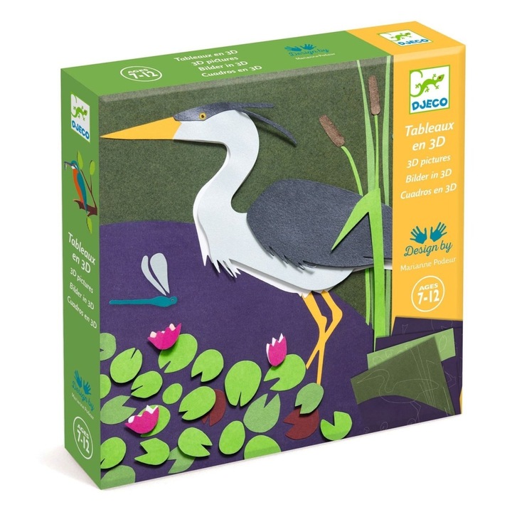 Set creativ 3D din hartie, Djeco, 4 tablouri cu efecte metalice si perlate, +7 ani