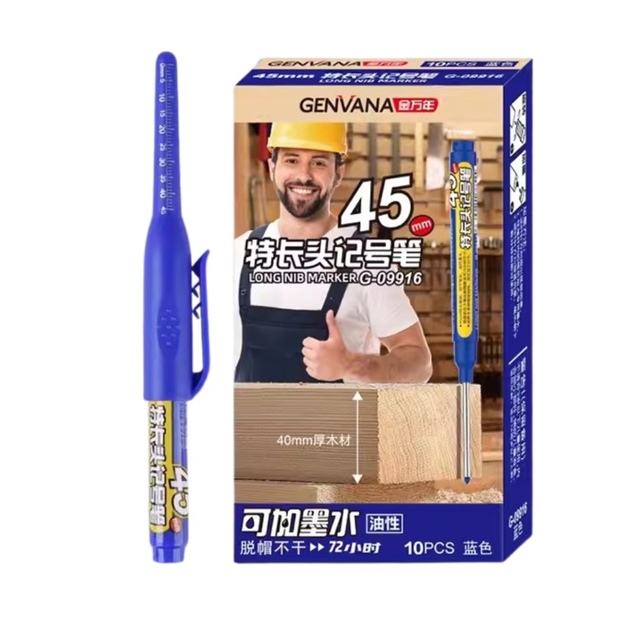 Професионални маркери с 45 мм водоустойчив връх, изтриваеми със спирт (кутия от 10, сини)