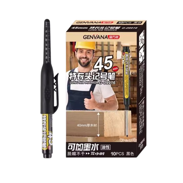 Професионални маркери Genvana, водоустойчиви, 45 мм, комплект от 10 броя, черни