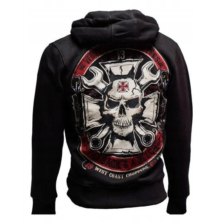 Bluza cu gluga West Coast Choppers, MECHANIC ZIP HOODY, neagra, 80% bumbac, 20% poliester, marimea XXL