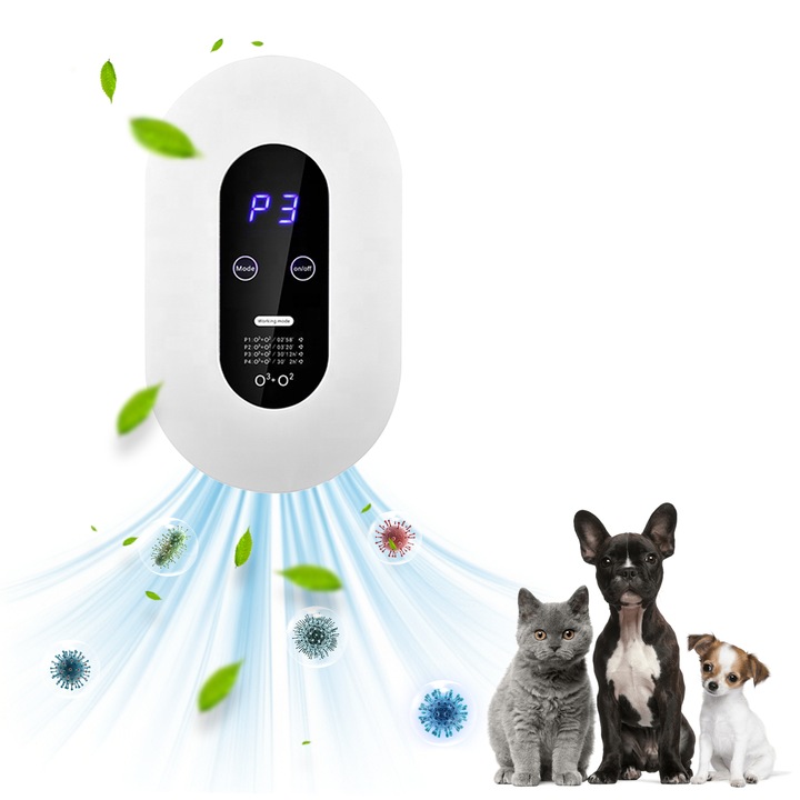 Légtisztító UMMO®, Ózongenerátor, háziállat, dohány, főzés, baktériumok, vírusok sterilizálása, 5-30 nm-es felületekhez, 4 üzemmód, csendes, 220V-os tápegység, fehér, otthoni és irodai