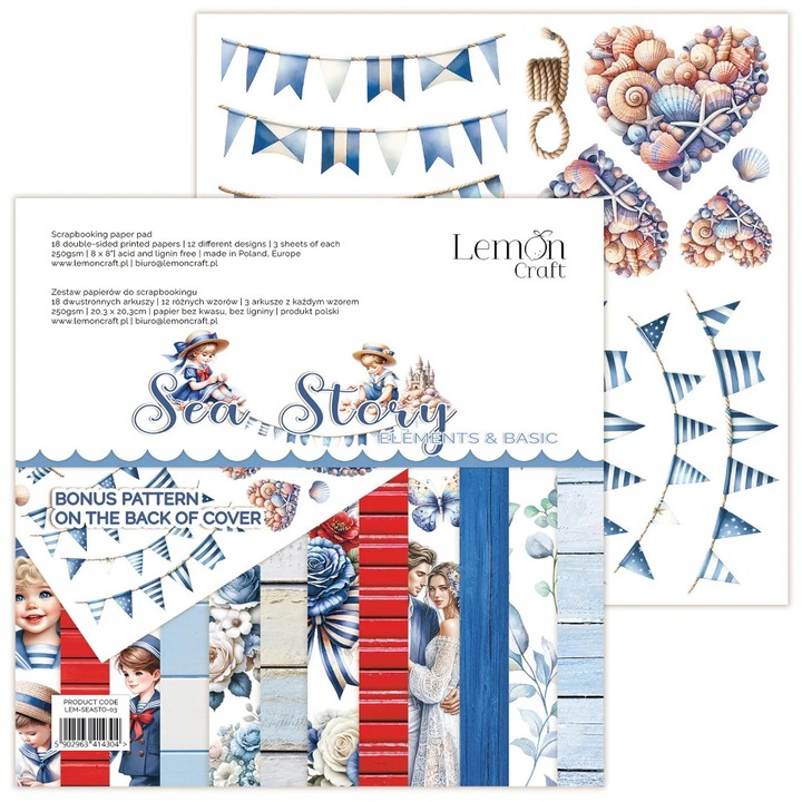 Scrapbook papírblokk, Lemoncraft, 18 lap, 20.32x20.32cm, többszínű