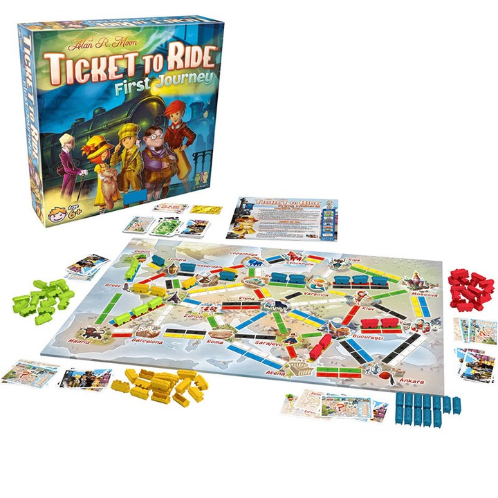 Настолна игра, Enforose, Ticket to Ride: The First Journey, Приключенска игра с влак за приятели и семейство, Стратегическа игра за деца и възрастни, Подходяща за възраст над 8 години, 2-5 играчи, Продължителност на играта 30-60 минути